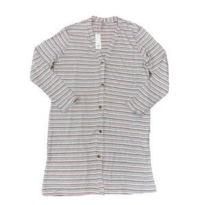 NWT Francesca's Collections White Waffle Knit Striped Tunic Cardigan -SIZE LARGE
